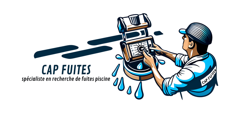 Logo représentant un homme réparant une fuite avec des gouttes d'eau.