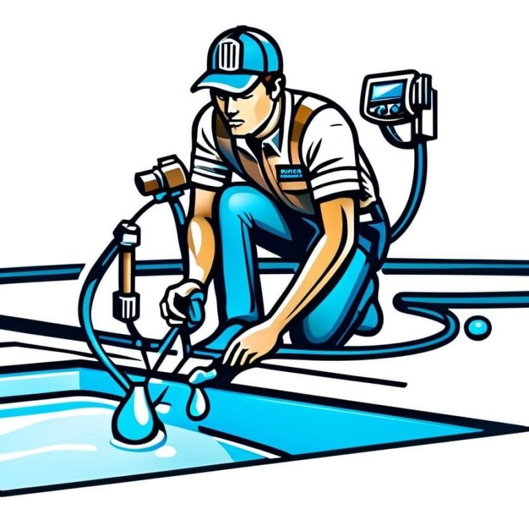 Technicien utilisant un dispositif pour analyser l'eau à la piscine.