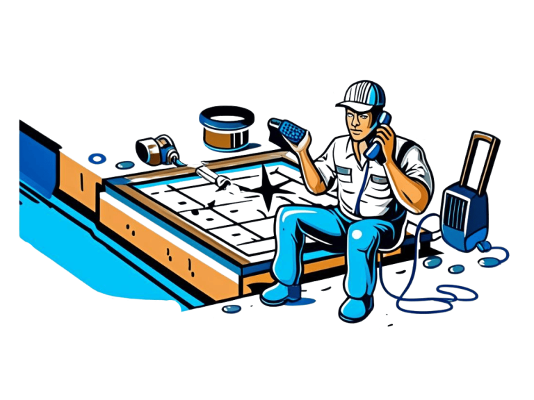 Homme en train de faire une recherche de fuite, utilisant un téléphone et entouré d'outils.