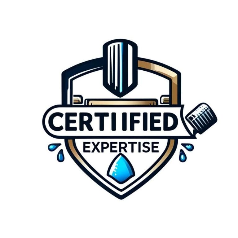 Logo d'expertise certifiée avec un bouclier et des éléments de peinture.